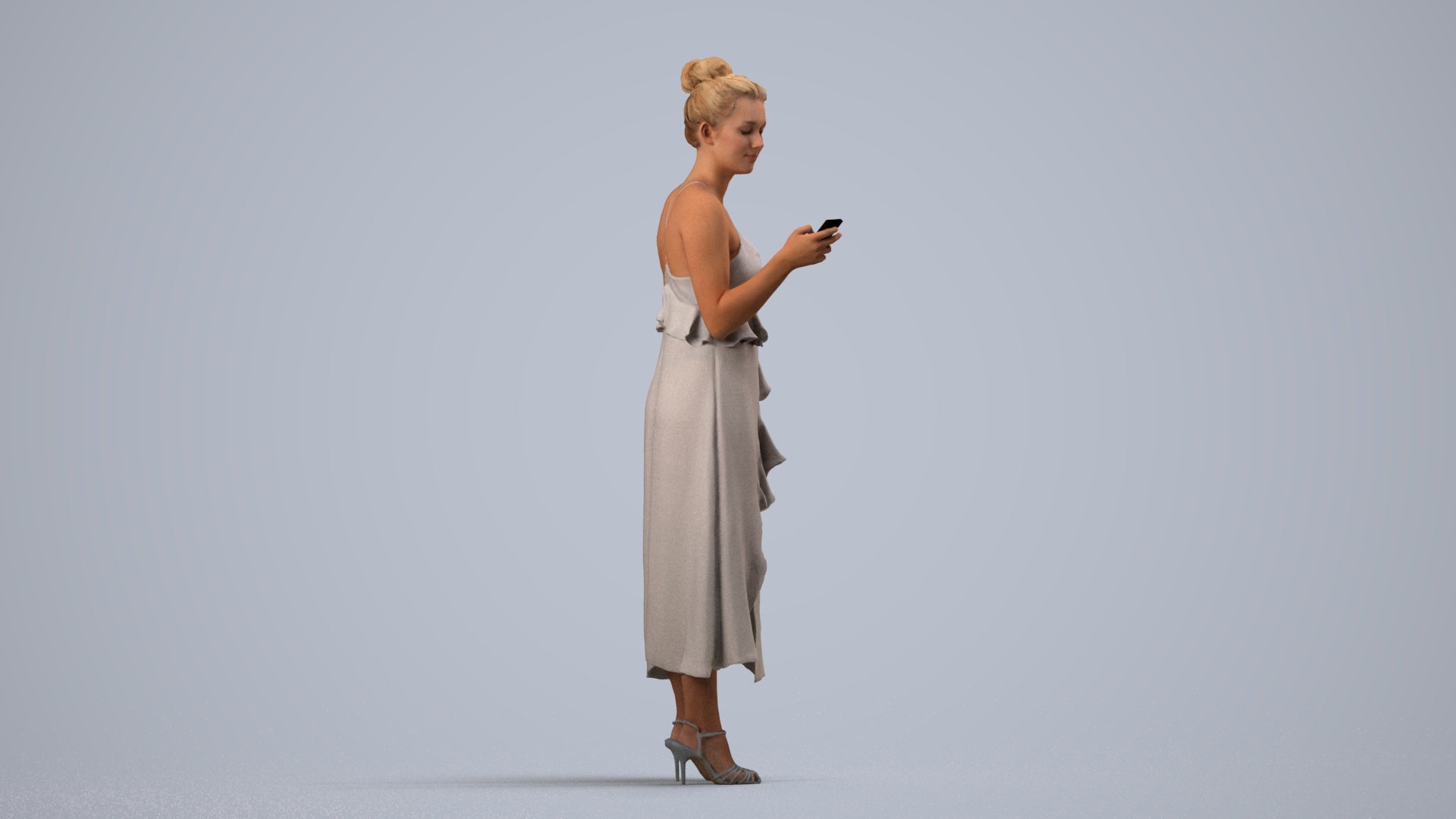 3D people model woman formal formalaffairs, scanned human for 3ds Max rendering, side view render