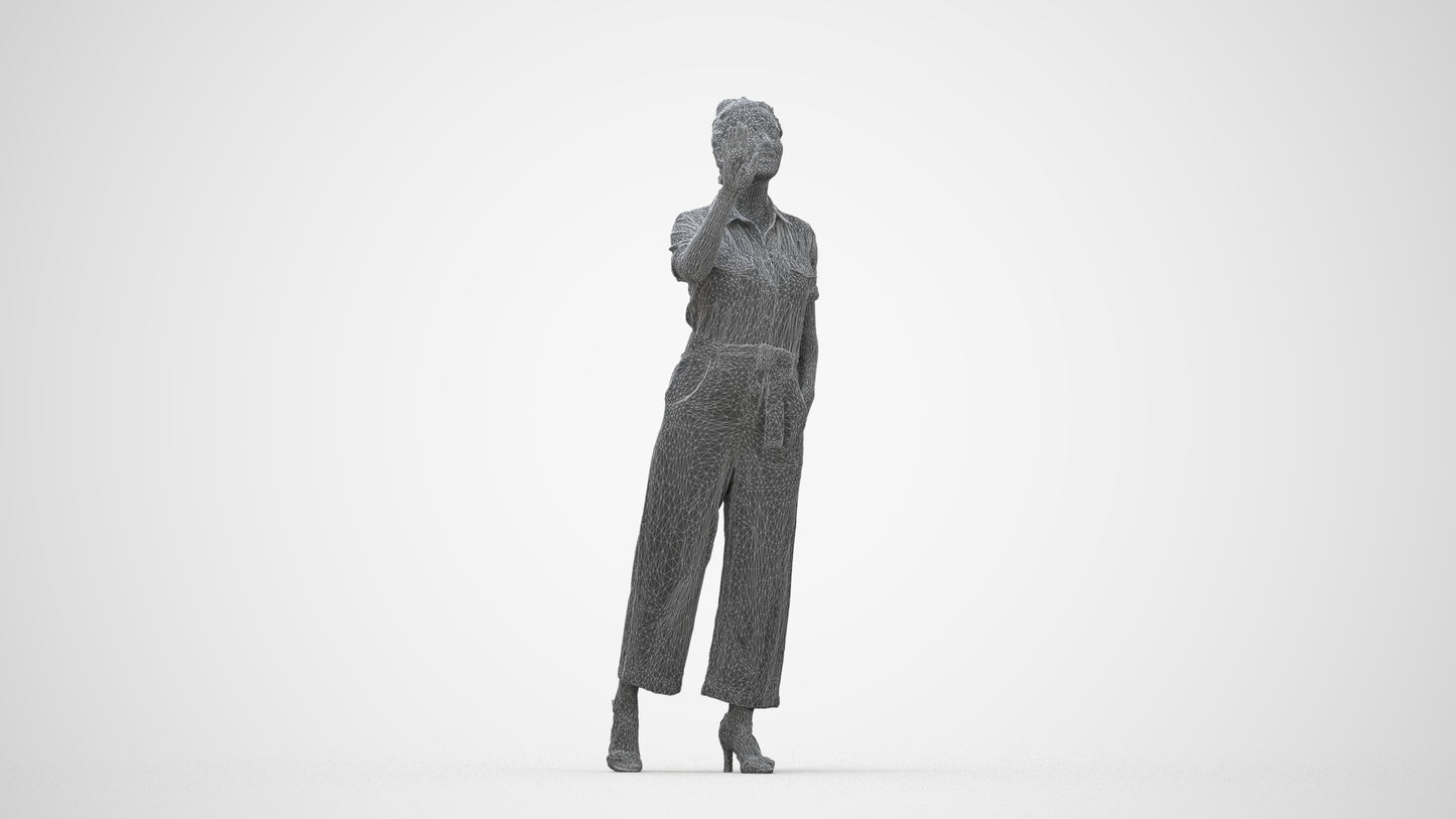 photogrammetry 3D woman business standing, realistic human model archviz FBX, wireframe back view