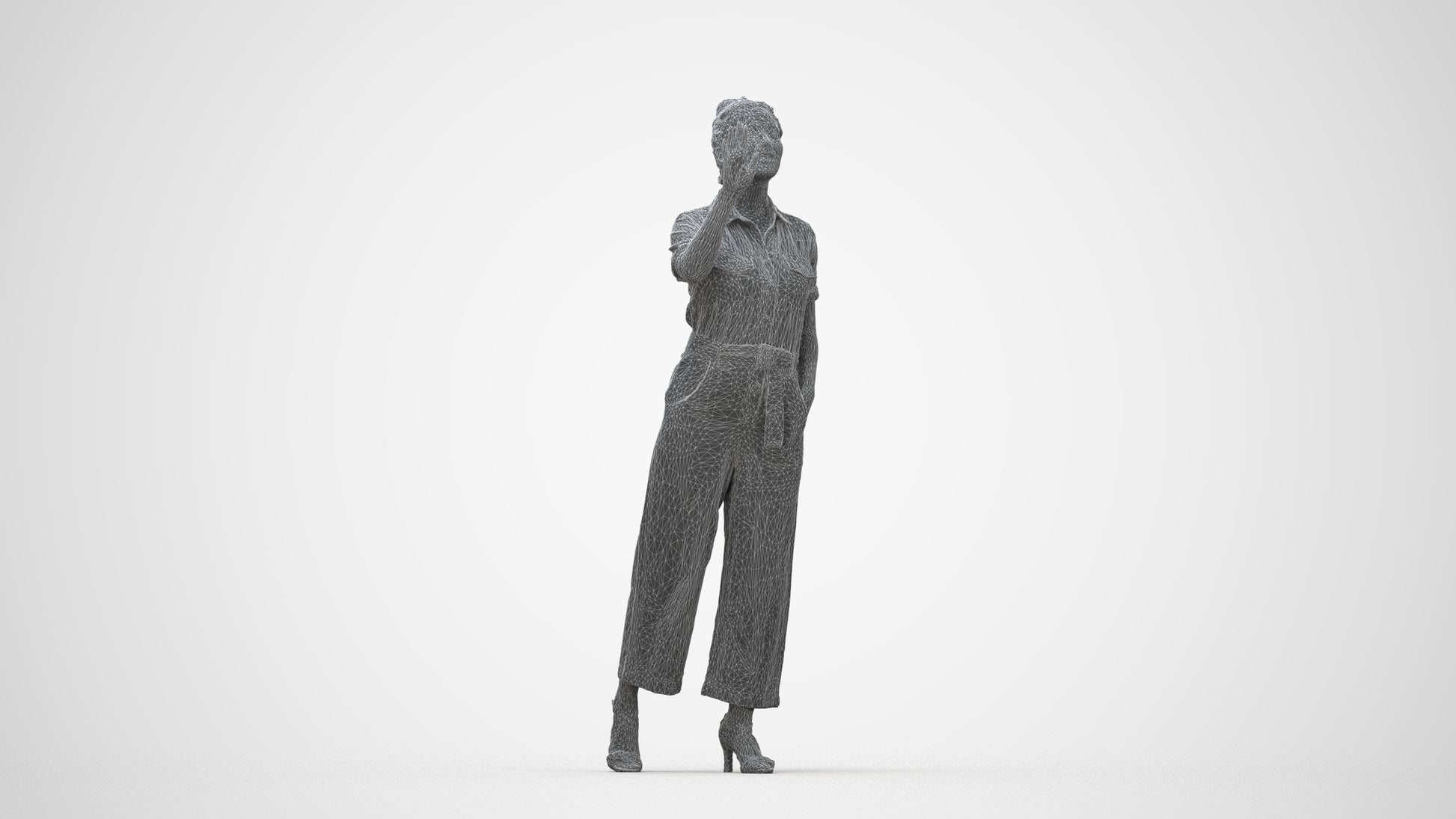 photogrammetry 3D woman business standing, realistic human model archviz FBX, wireframe back view