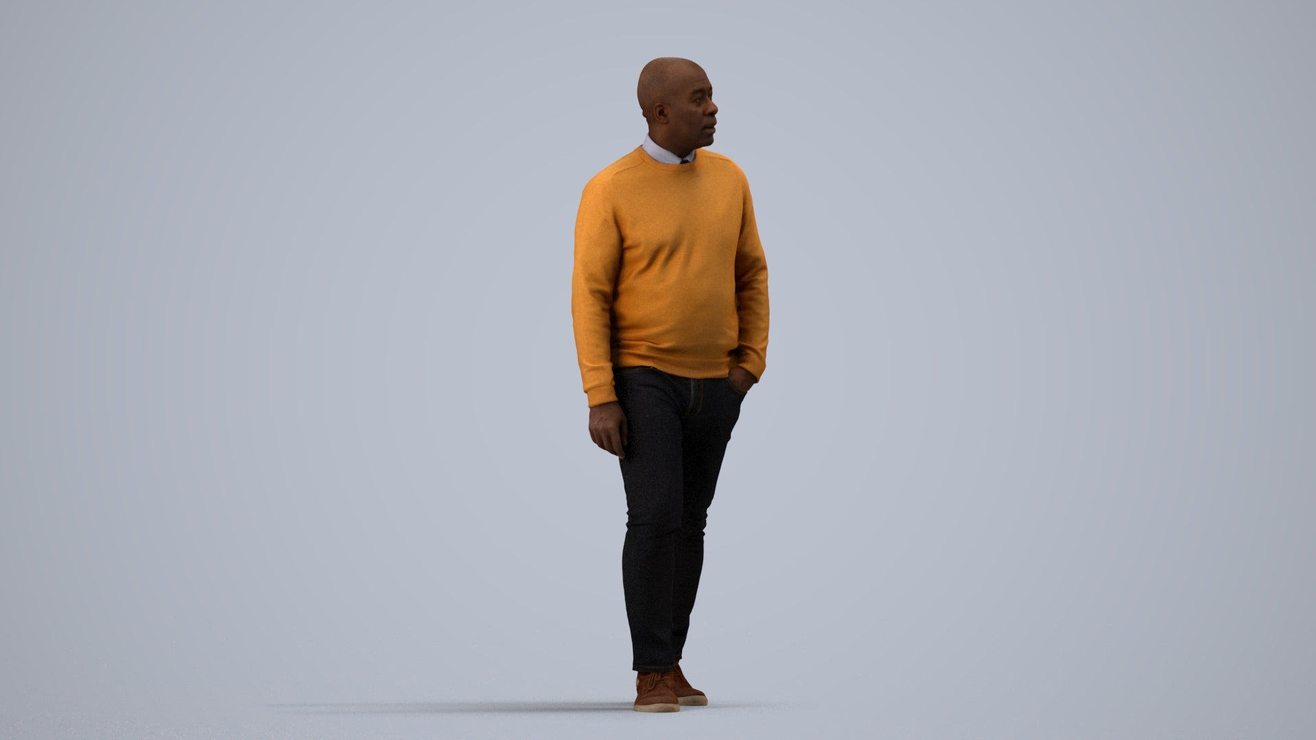 realistic 3D human man casual walking, archviz people FBX OBJ for Blender, side view render