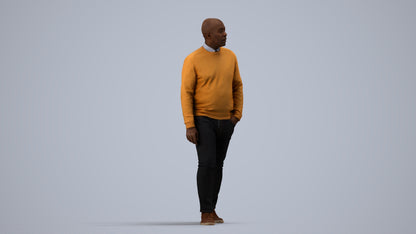 realistic 3D human man casual walking, archviz people FBX OBJ for Blender, side view render