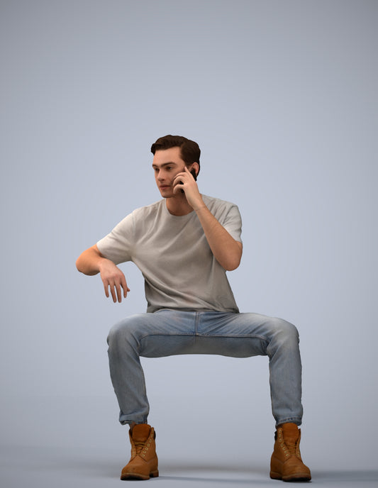 3D people model man casual sitting, scanned human for 3ds Max rendering