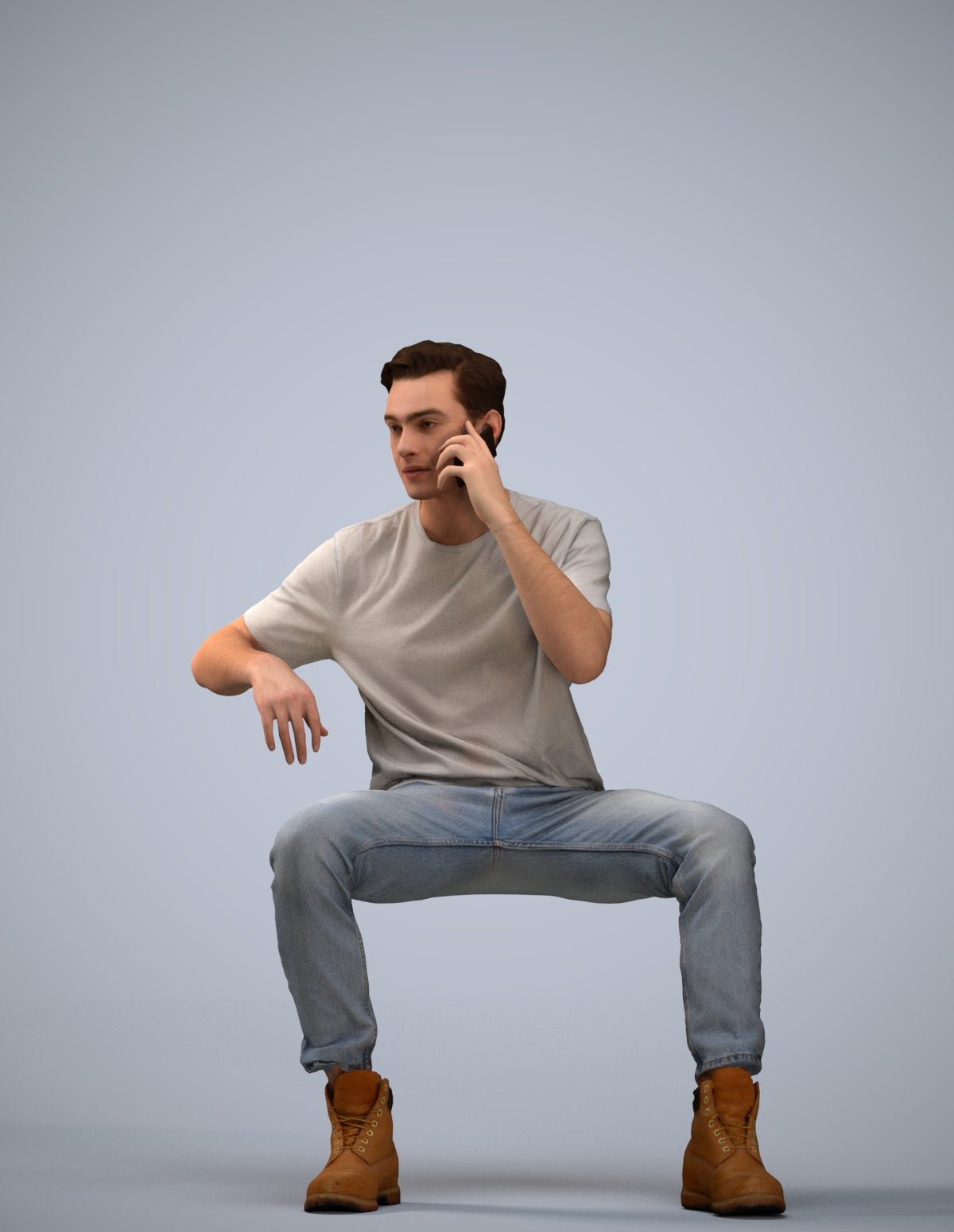 3D people model man casual sitting, scanned human for 3ds Max rendering