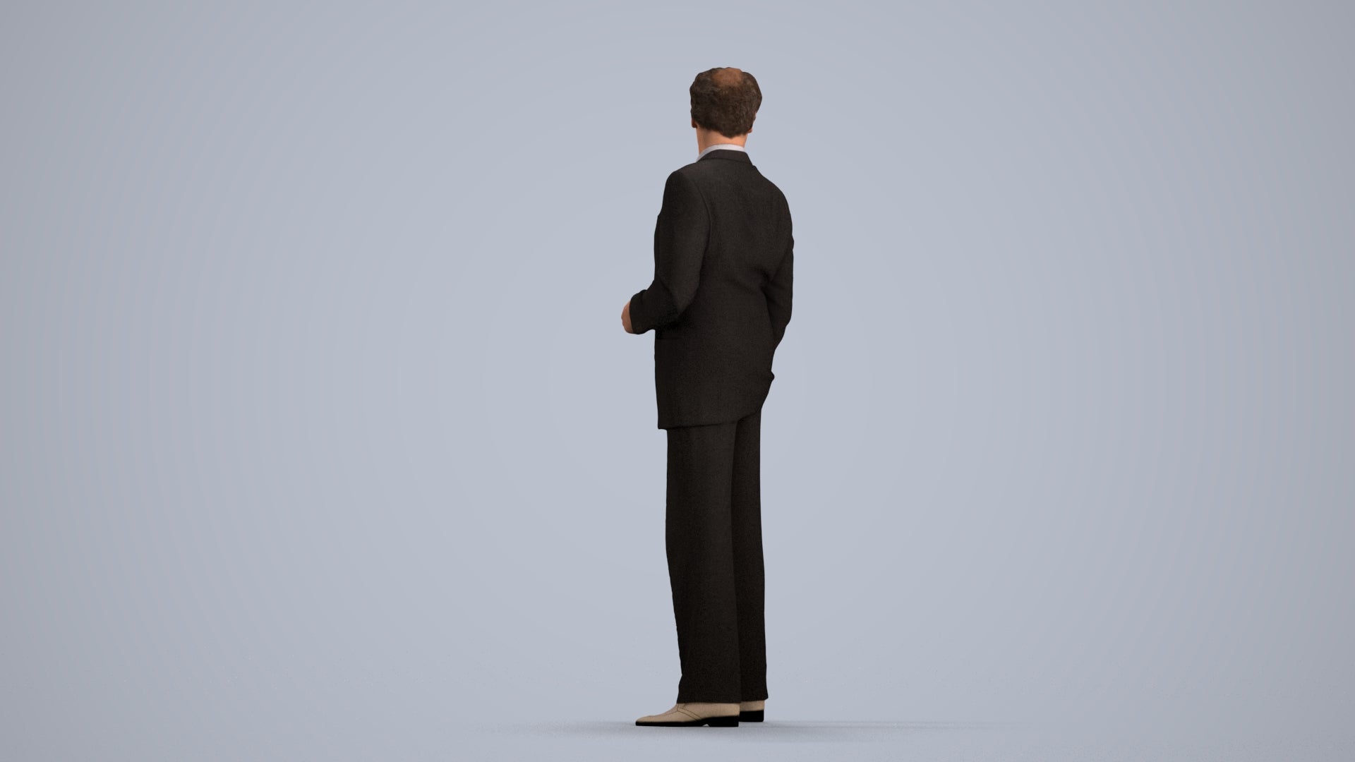 3D human model man business, photogrammetry scanned person for archviz, front view render