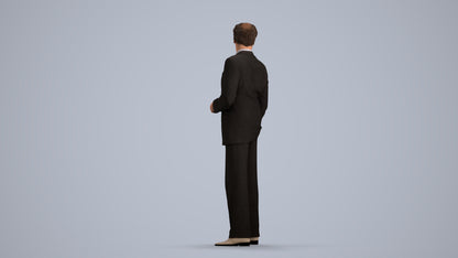 3D human model man business, photogrammetry scanned person for archviz, front view render