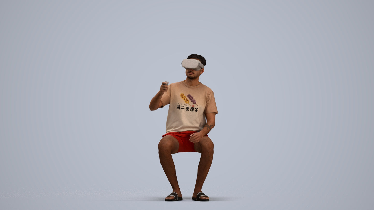 3D human model man casual sitting, photogrammetry scanned person for archviz, standing pose render