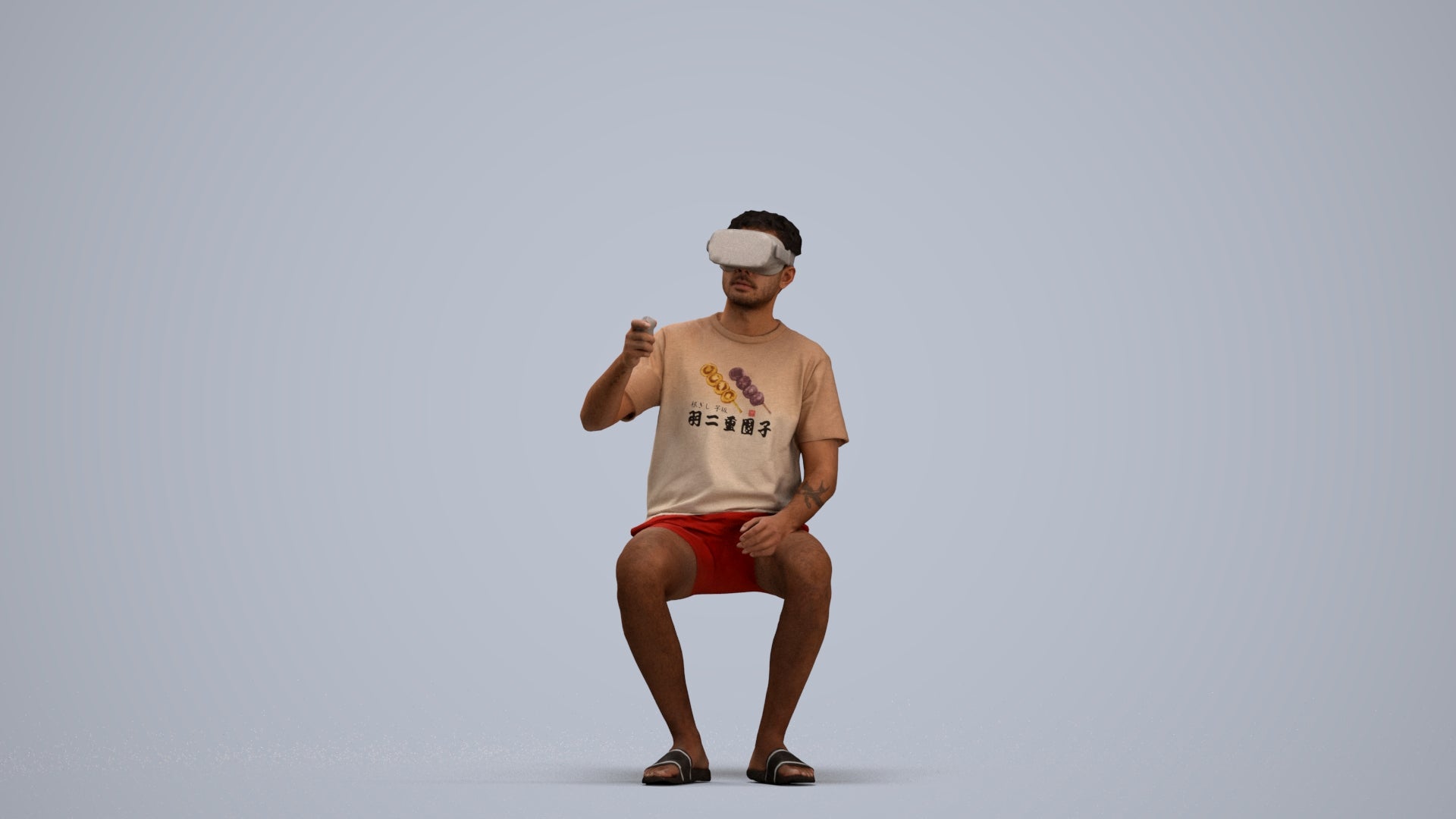 3D human model man casual sitting, photogrammetry scanned person for archviz, standing pose render