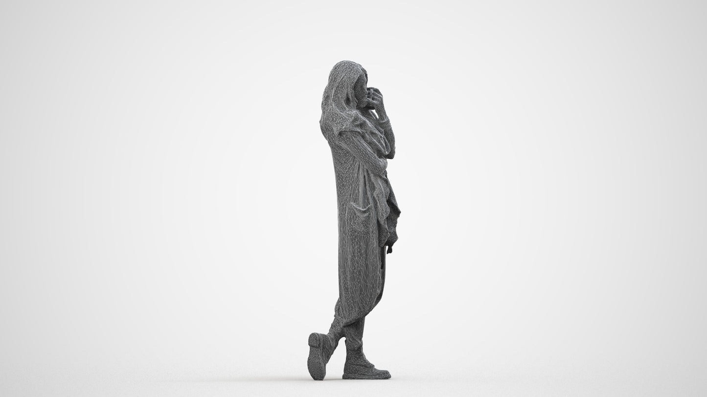 realistic 3D people woman casual standing, render-ready for V-Ray and Corona, FBX OBJ, wireframe side view