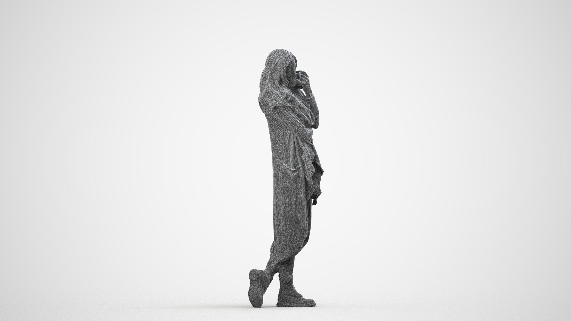 realistic 3D people woman casual standing, render-ready for V-Ray and Corona, FBX OBJ, wireframe side view