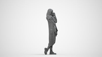 realistic 3D people woman casual standing, render-ready for V-Ray and Corona, FBX OBJ, wireframe side view