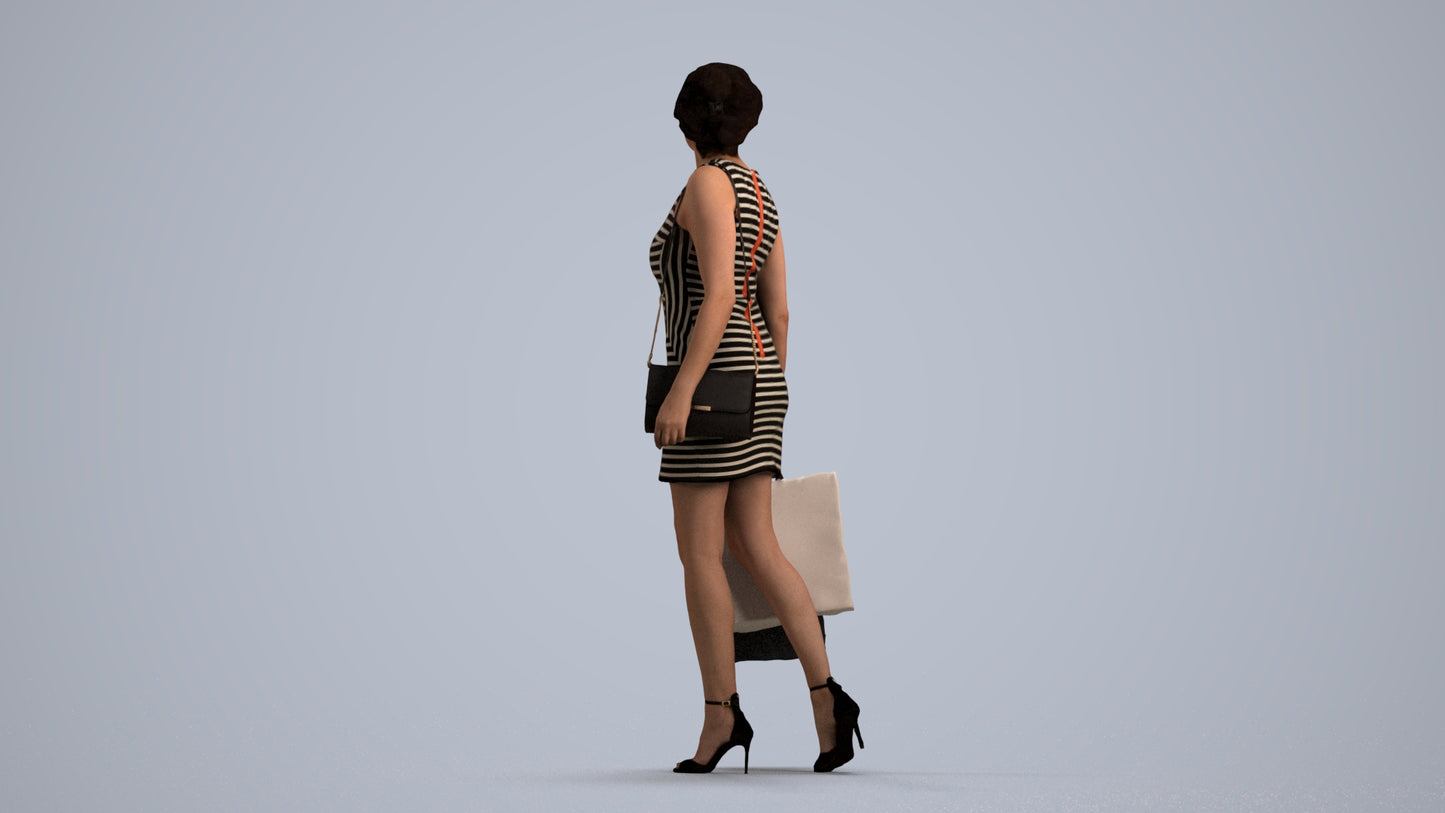 photogrammetry 3D woman casual shopping, realistic human model archviz FBX, front view render