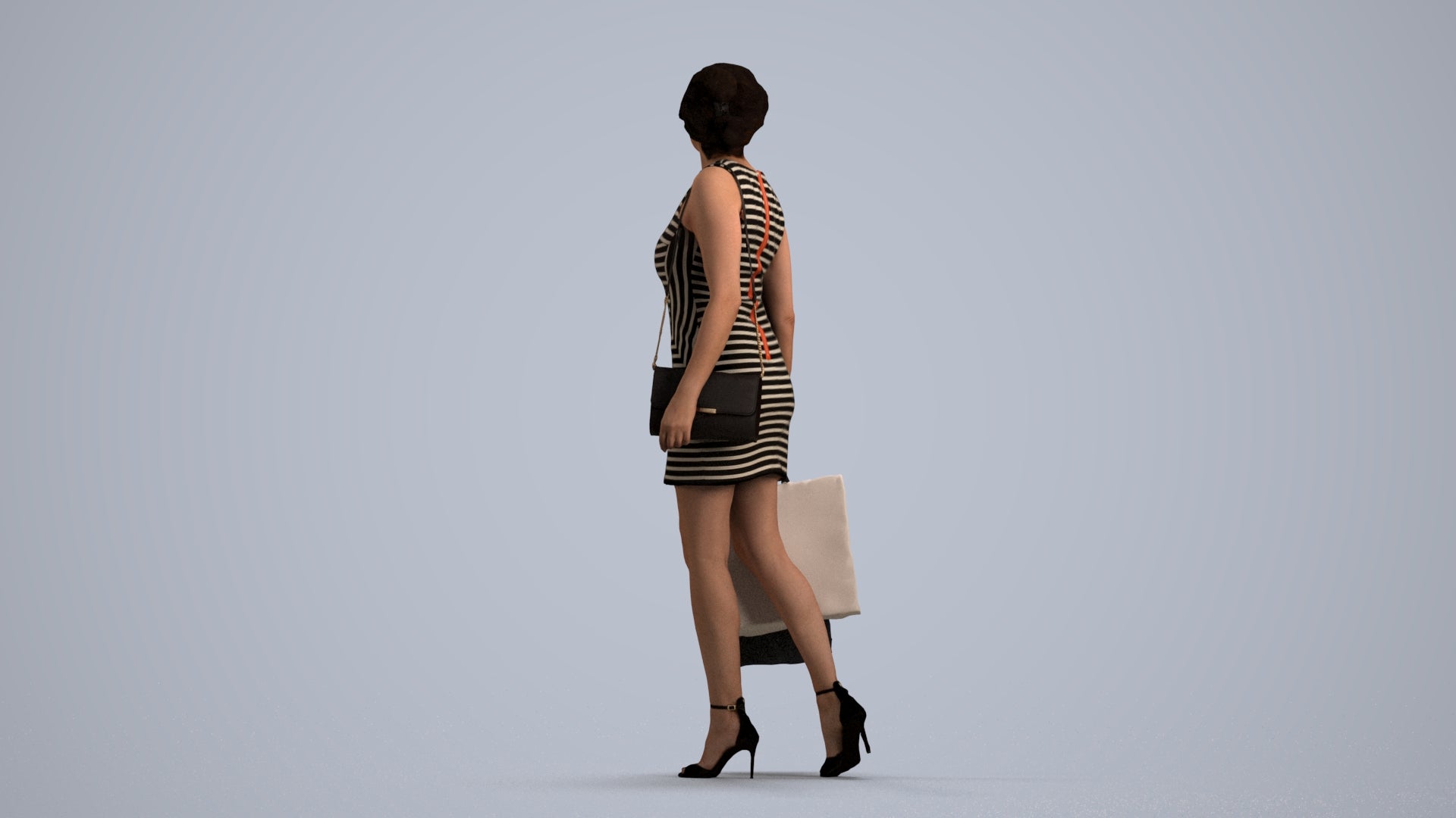 photogrammetry 3D woman casual shopping, realistic human model archviz FBX, front view render