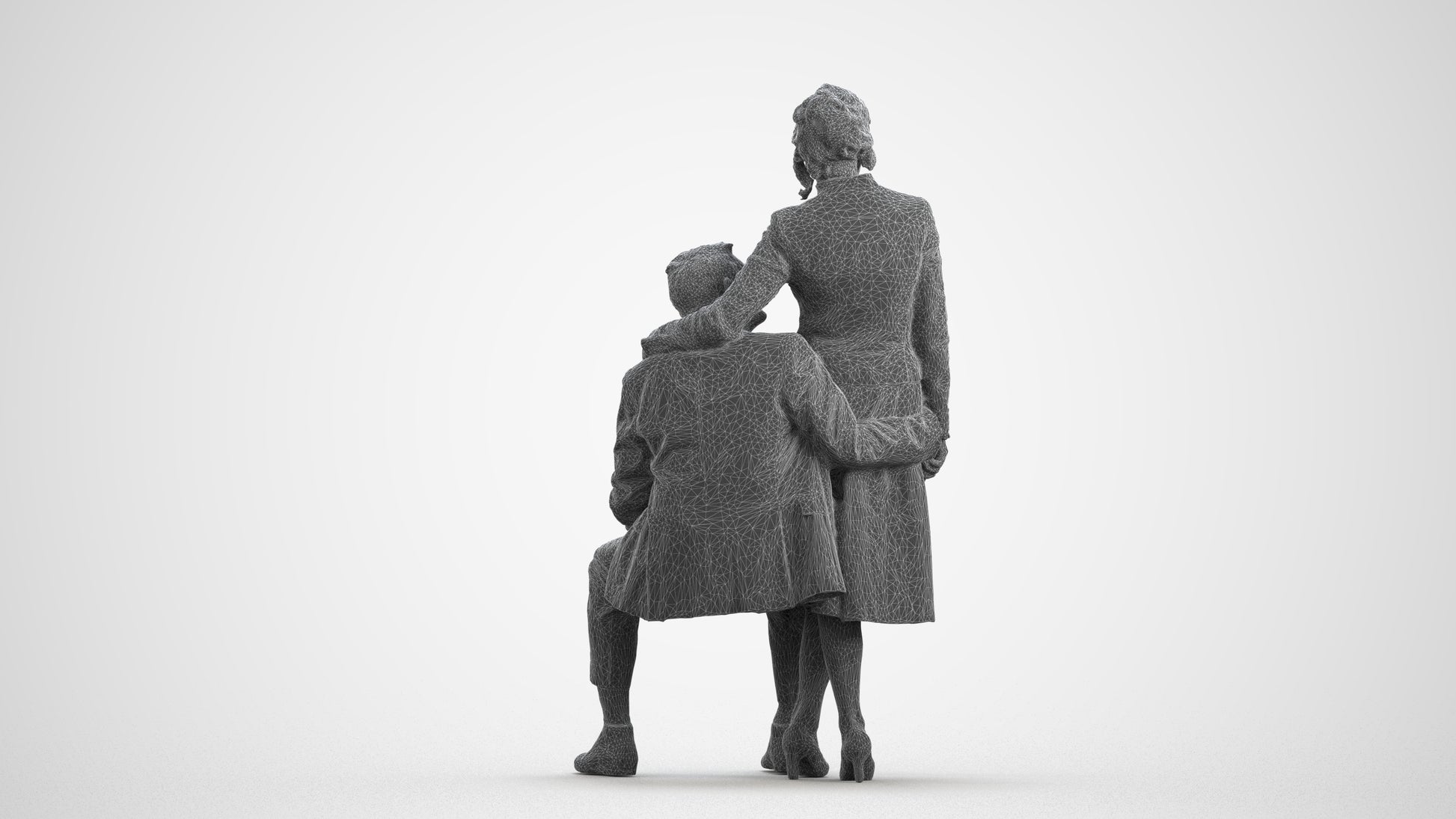 realistic 3D human senior woman formal couple, archviz people FBX OBJ for Blender, wireframe front view