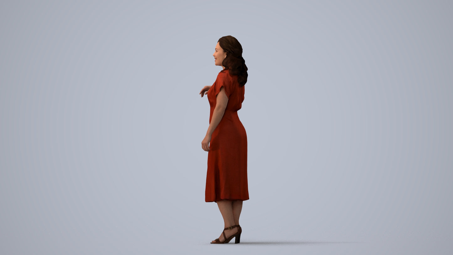realistic 3D woman casual standing, scanned archviz people for Blender and 3ds Max, three-quarter view render