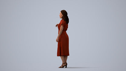 realistic 3D woman casual standing, scanned archviz people for Blender and 3ds Max, three-quarter view render