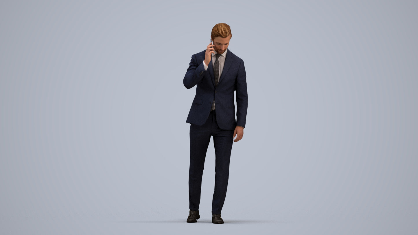 3D human model man business, photogrammetry scanned person for archviz, standing pose render