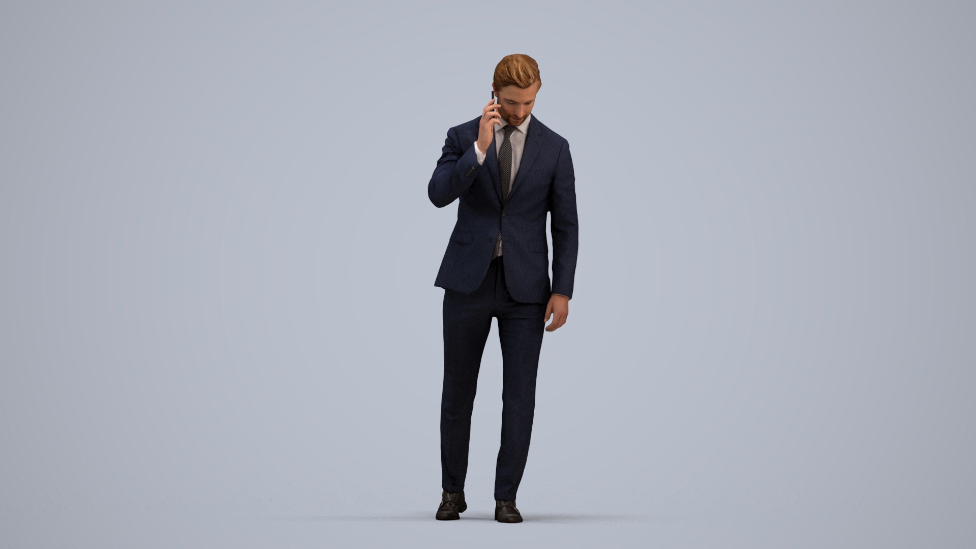 3D human model man business, photogrammetry scanned person for archviz, standing pose render
