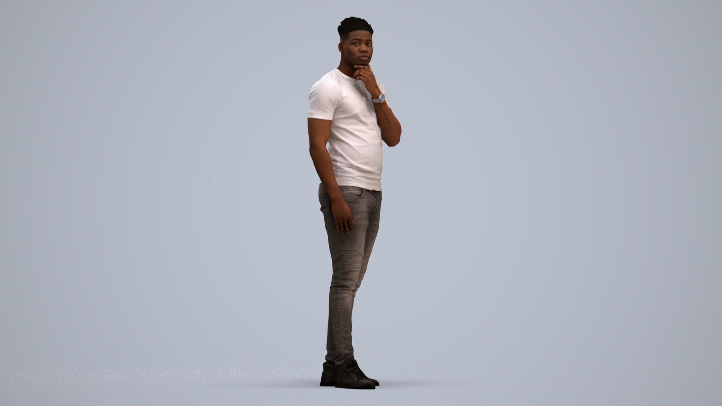 3D human model man casual standing, photogrammetry scanned person for archviz, standing pose render