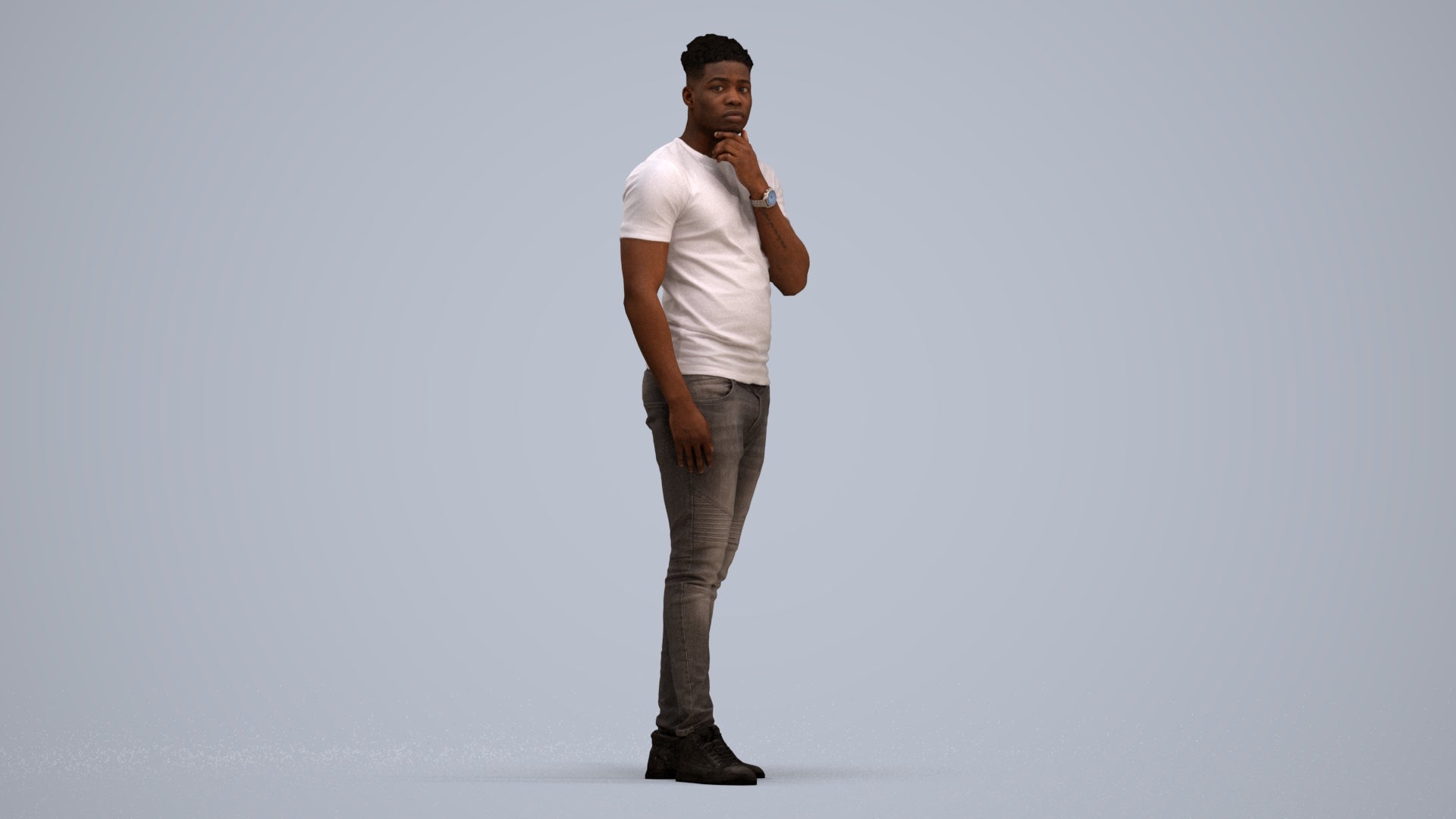 3D human model man casual standing, photogrammetry scanned person for archviz, standing pose render