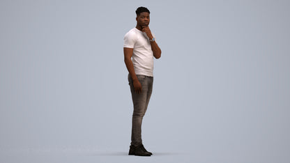 3D human model man casual standing, photogrammetry scanned person for archviz, standing pose render