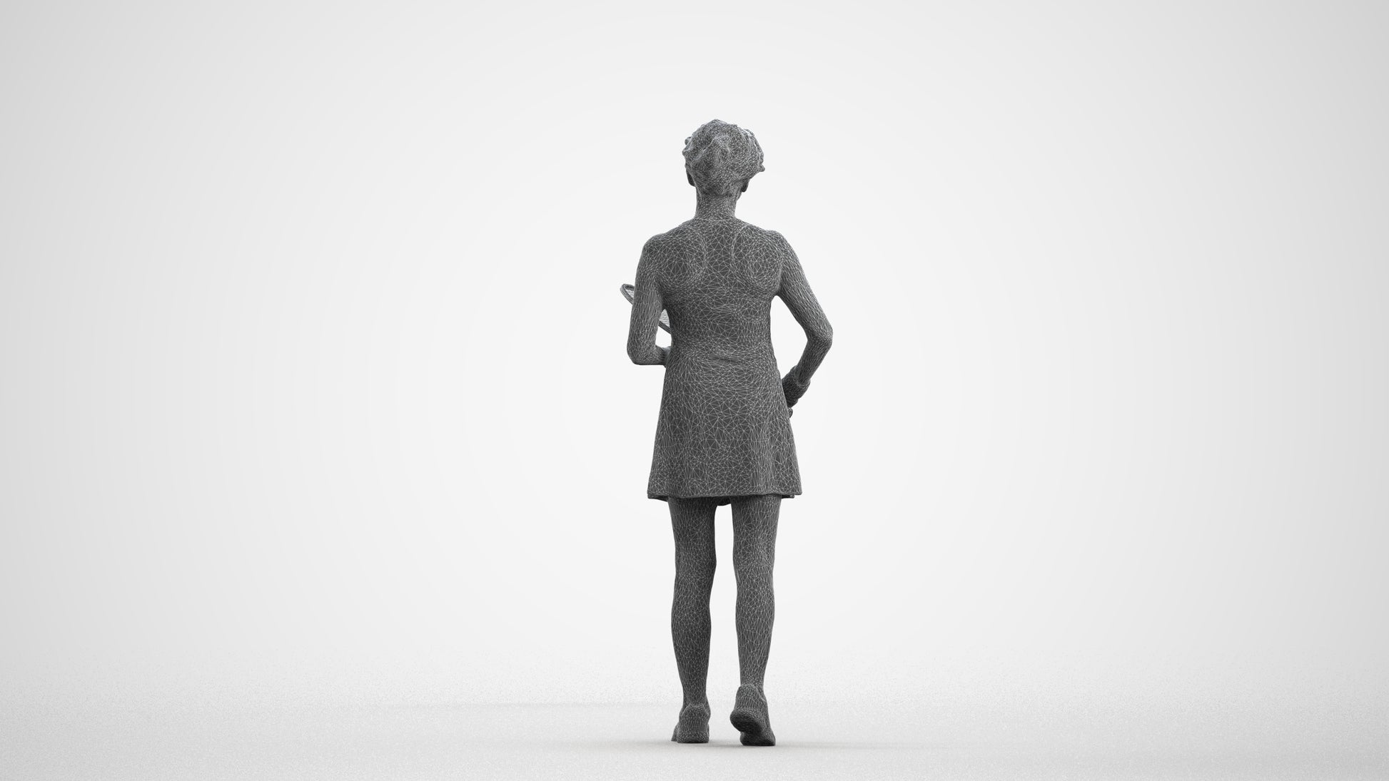 3D human model woman sport, photogrammetry scanned person for archviz, wireframe front view