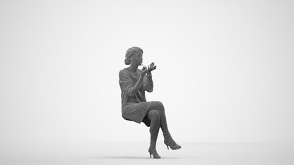 3D people model woman casual sitting, scanned human for 3ds Max rendering, wireframe side view