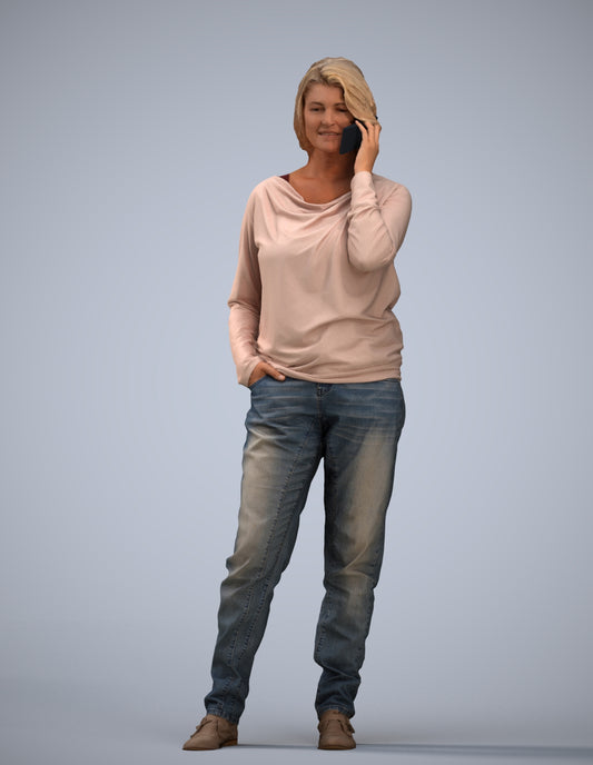 realistic 3D woman casual standing, scanned archviz people for Blender and 3ds Max