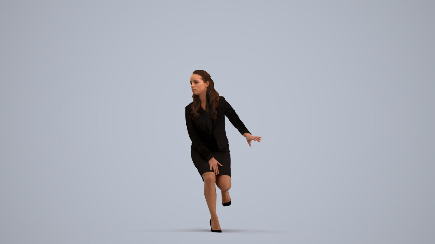3D human model woman business sitting, photogrammetry scanned person for archviz, standing pose render
