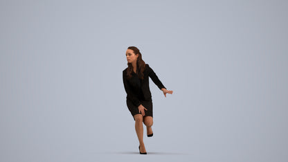 3D human model woman business sitting, photogrammetry scanned person for archviz, standing pose render