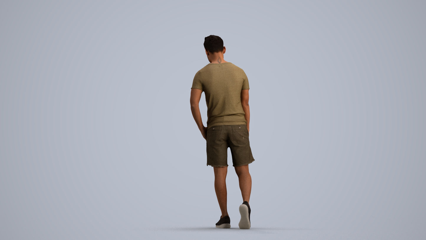 realistic 3D human man casual walking, archviz people FBX OBJ for Blender, front view render