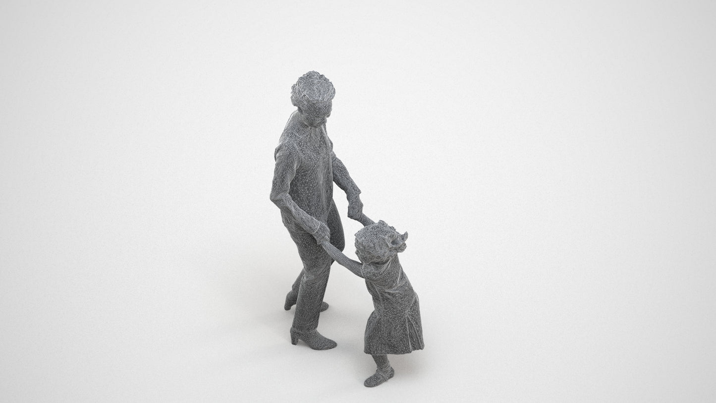 realistic 3D human girl casual kids, archviz people FBX OBJ for Blender, wireframe three-quarter view