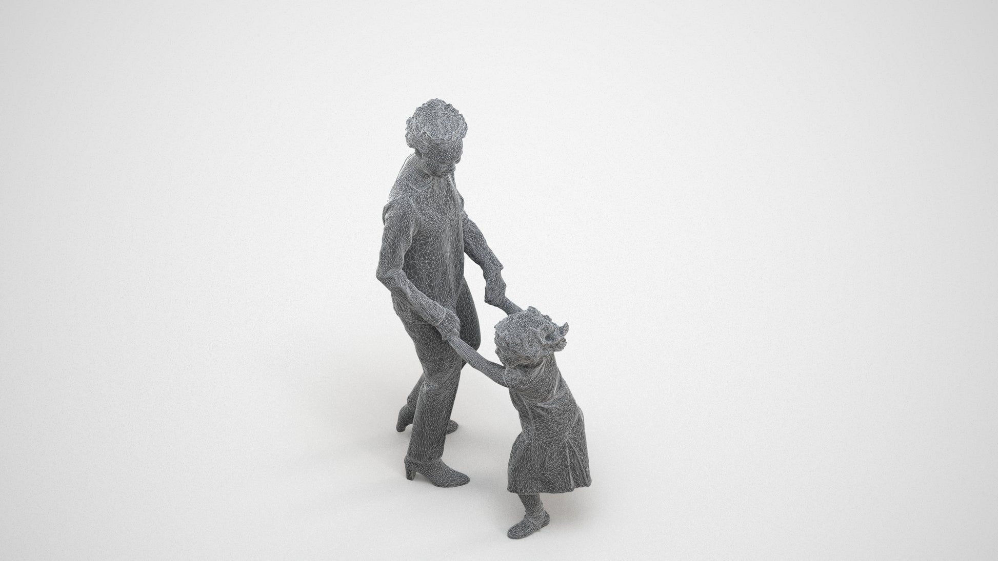 realistic 3D human girl casual kids, archviz people FBX OBJ for Blender, wireframe three-quarter view