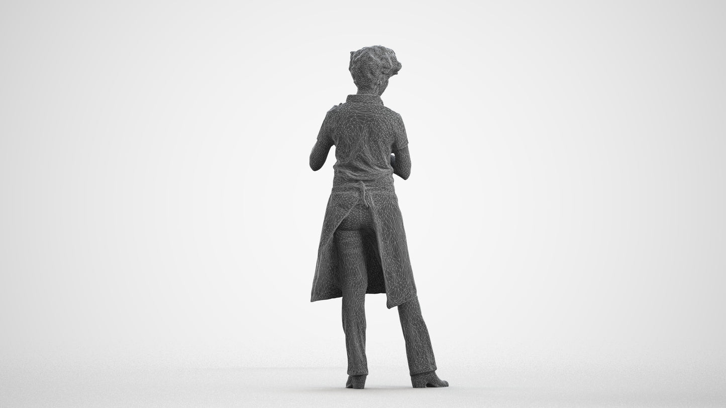 3D scanned woman hospitality, photorealistic archviz people for Enscape and SketchUp, wireframe front view