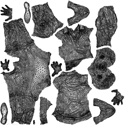 realistic 3D man business sitting, scanned archviz people for Blender and 3ds Max, wireframe top-down view