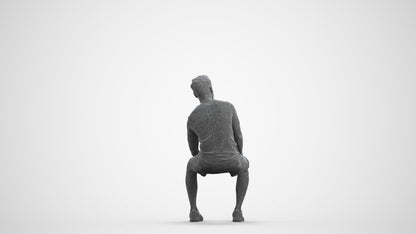 realistic 3D human man casual sitting, archviz people FBX OBJ for Blender, wireframe front view