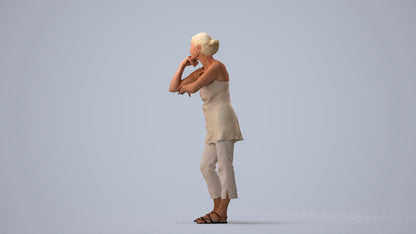 photogrammetry 3D senior woman casual standing, realistic human model archviz FBX, three-quarter view render