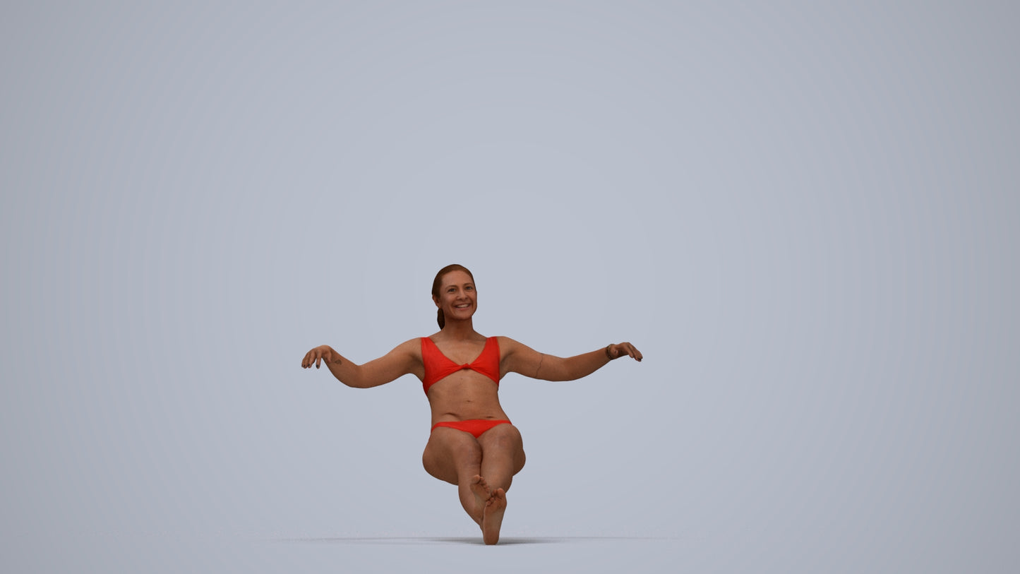 realistic 3D woman pool, scanned archviz people for Blender and 3ds Max, top-down view render