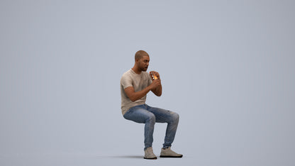 3D human model man casual sitting, photogrammetry scanned person for archviz, standing pose render