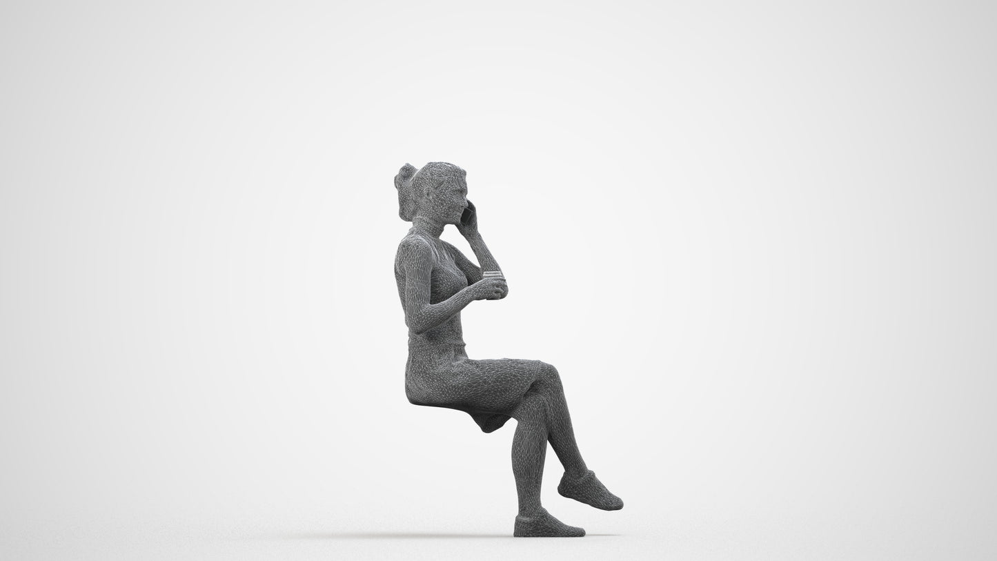 realistic 3D people woman sitting, render-ready for V-Ray and Corona, FBX OBJ, wireframe side view