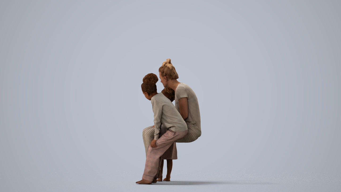 scanned 3D girl casual kids, photogrammetry people for Enscape and V-Ray, three-quarter view render