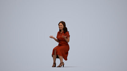 3D human model woman casual sitting, photogrammetry scanned person for archviz, top-down view render