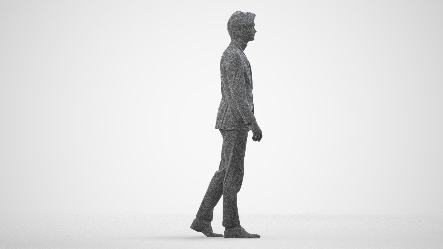 3D people model man business, scanned human for 3ds Max rendering, wireframe side view