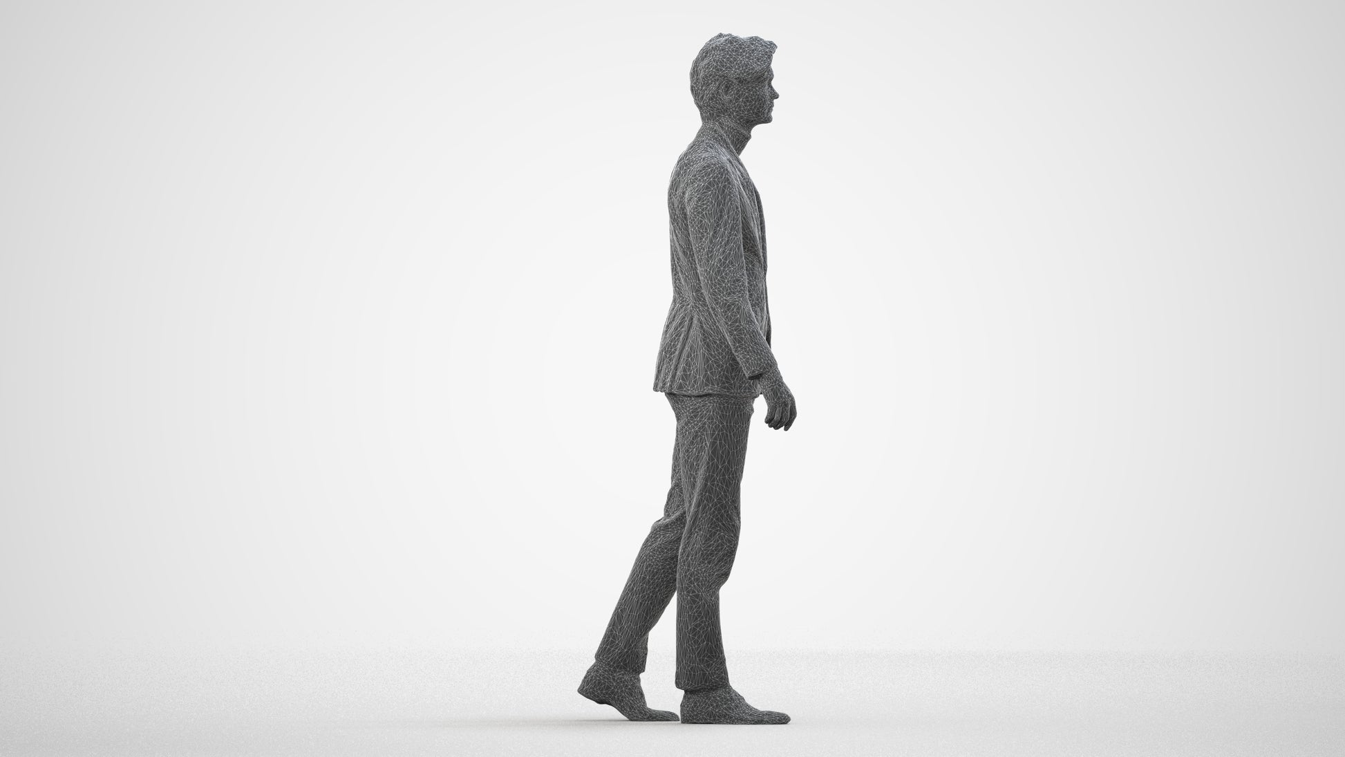 3D people model man business, scanned human for 3ds Max rendering, wireframe side view