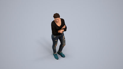 3D human model woman casual standing, photogrammetry scanned person for archviz, back view render