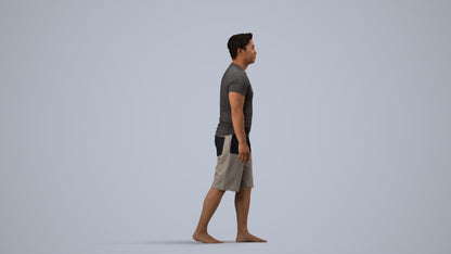 3D human model man sport walking, photogrammetry scanned person for archviz, side view render