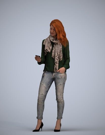 3D scanned woman standing casual, photorealistic archviz people for Enscape and SketchUp