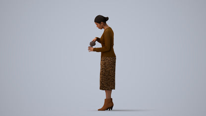 realistic 3D woman casual standing, scanned archviz people for Blender and 3ds Max, three-quarter view render