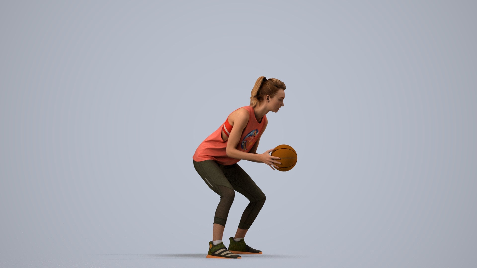 realistic 3D people woman sport, render-ready for V-Ray and Corona, FBX OBJ, side view render