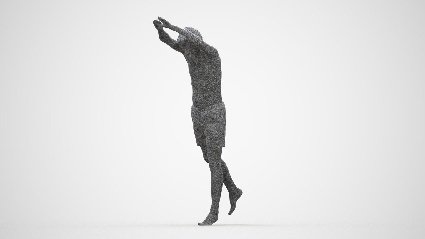 3D people model man pool, scanned human for 3ds Max rendering, wireframe back view