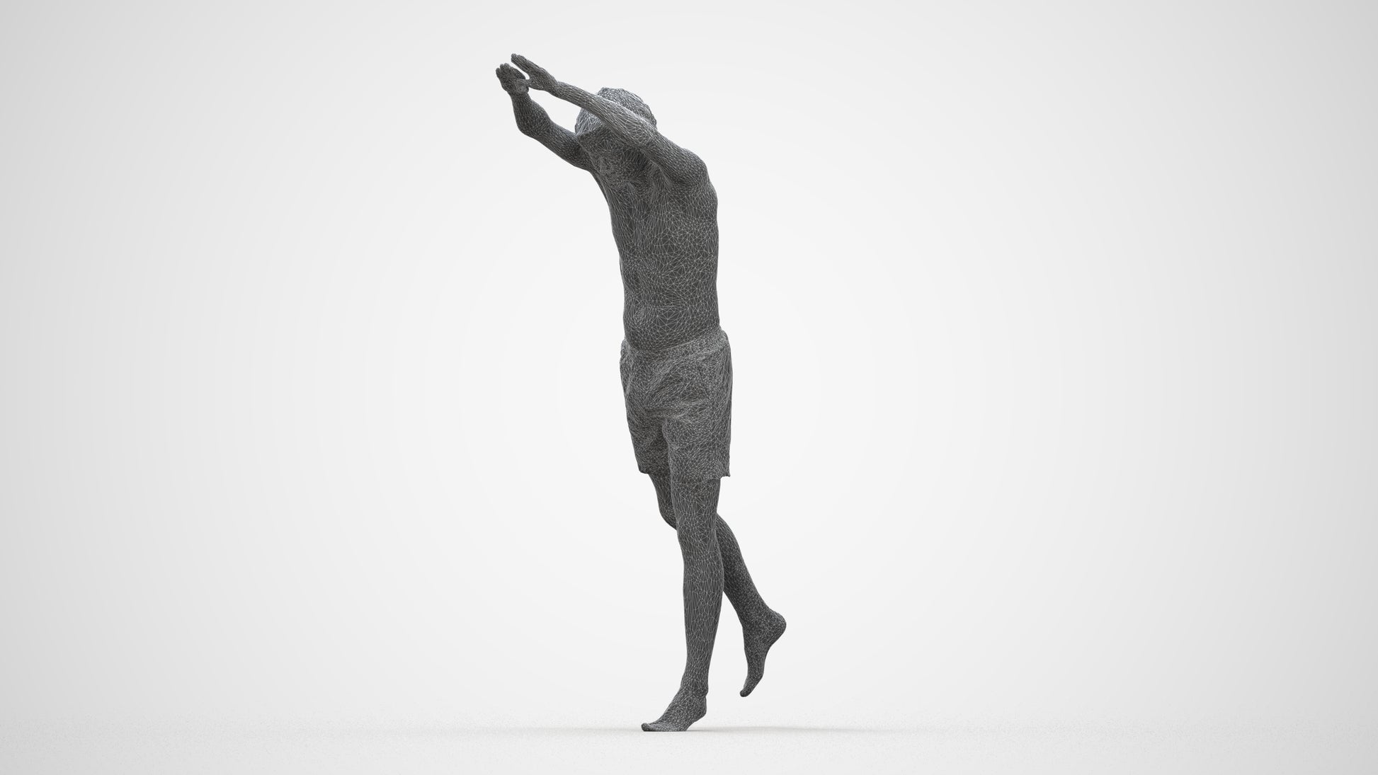 3D people model man pool, scanned human for 3ds Max rendering, wireframe back view